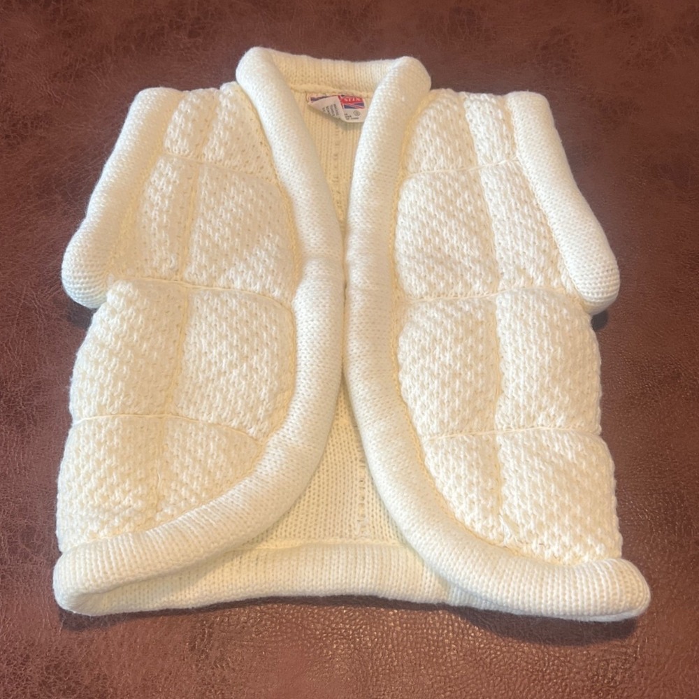 Vintage‎ Cherry Stix LTD Cream White Chunky Knit Open Front Vest Small RN 54494